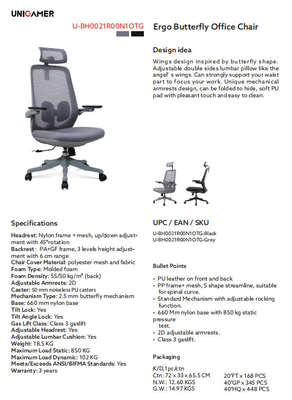 BIFMA Ergonomic Desk Chair Black Gray With 2.5MM Butterfly Machanism